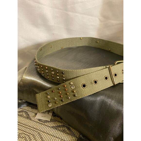 Women's Army Green Webbing Belt Studs Faux diamonds Size 10 (42 inch end to end) - Picture 10 of 14
